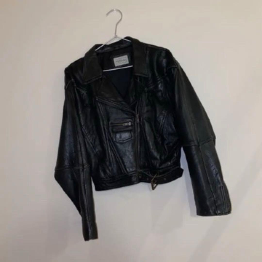 本革 リアルレザー ショート クロップド ダブル ライダース ジャケット