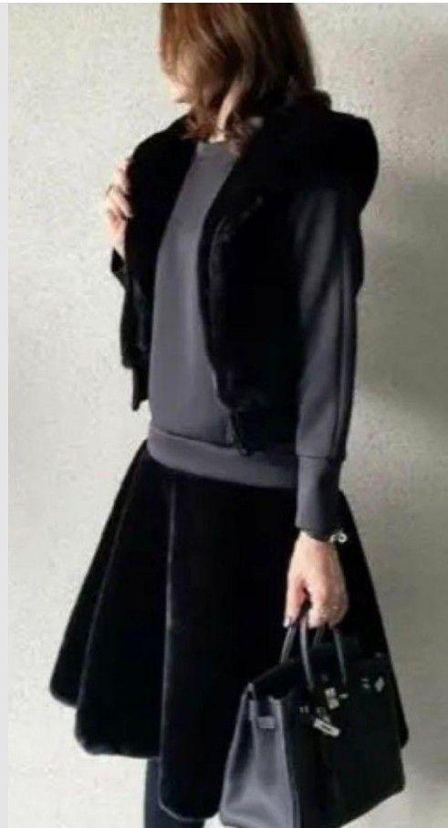 SYSORUS 即完売のシソラス ブラックファー フレアスカート 膝丈