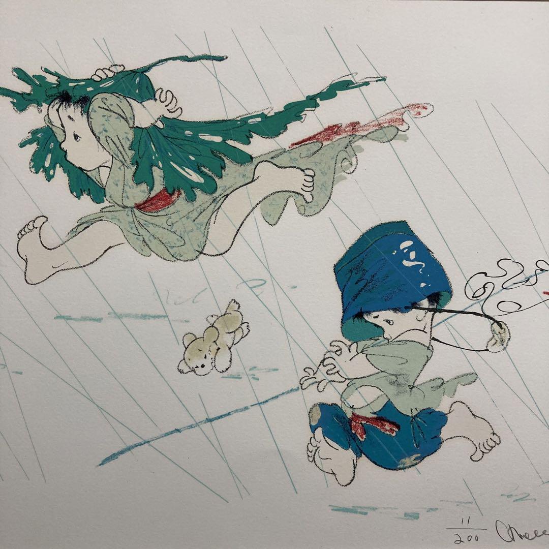 【真作保証】中島潔「にわか雨」リトグラフ 直筆サイン 版画 絵画