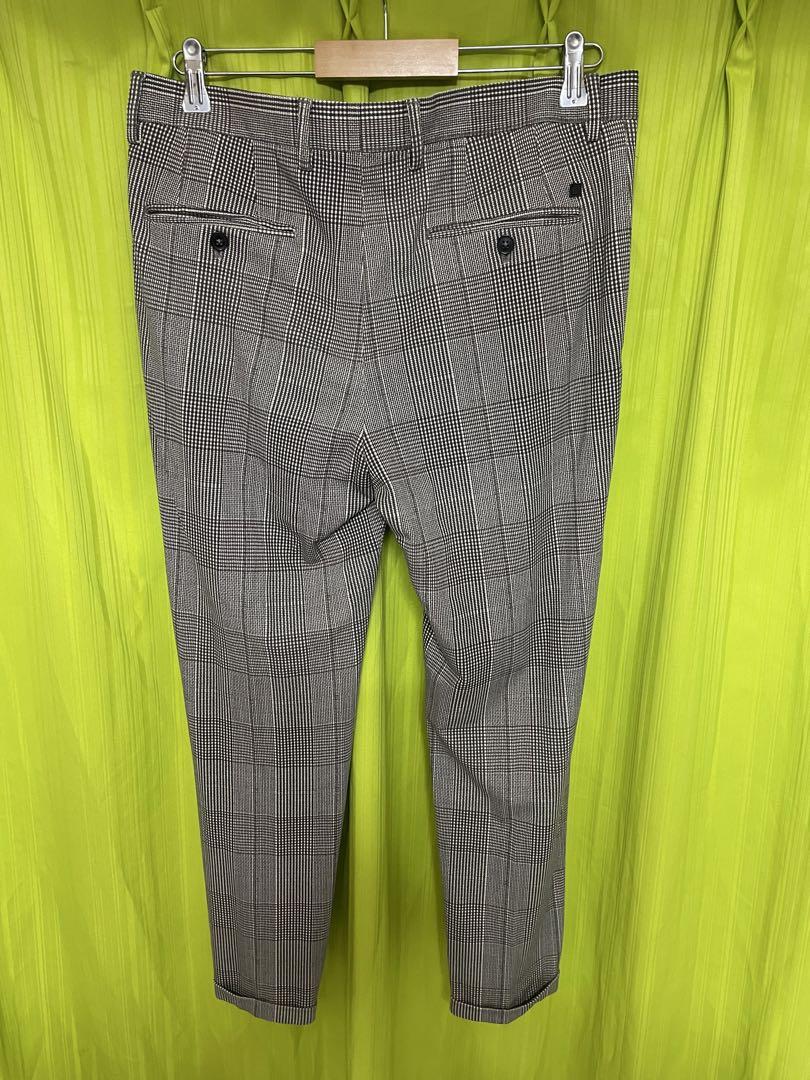 美品【ZARA】4WAY STRETCH スーツ グレンチェック ブラウン XL
