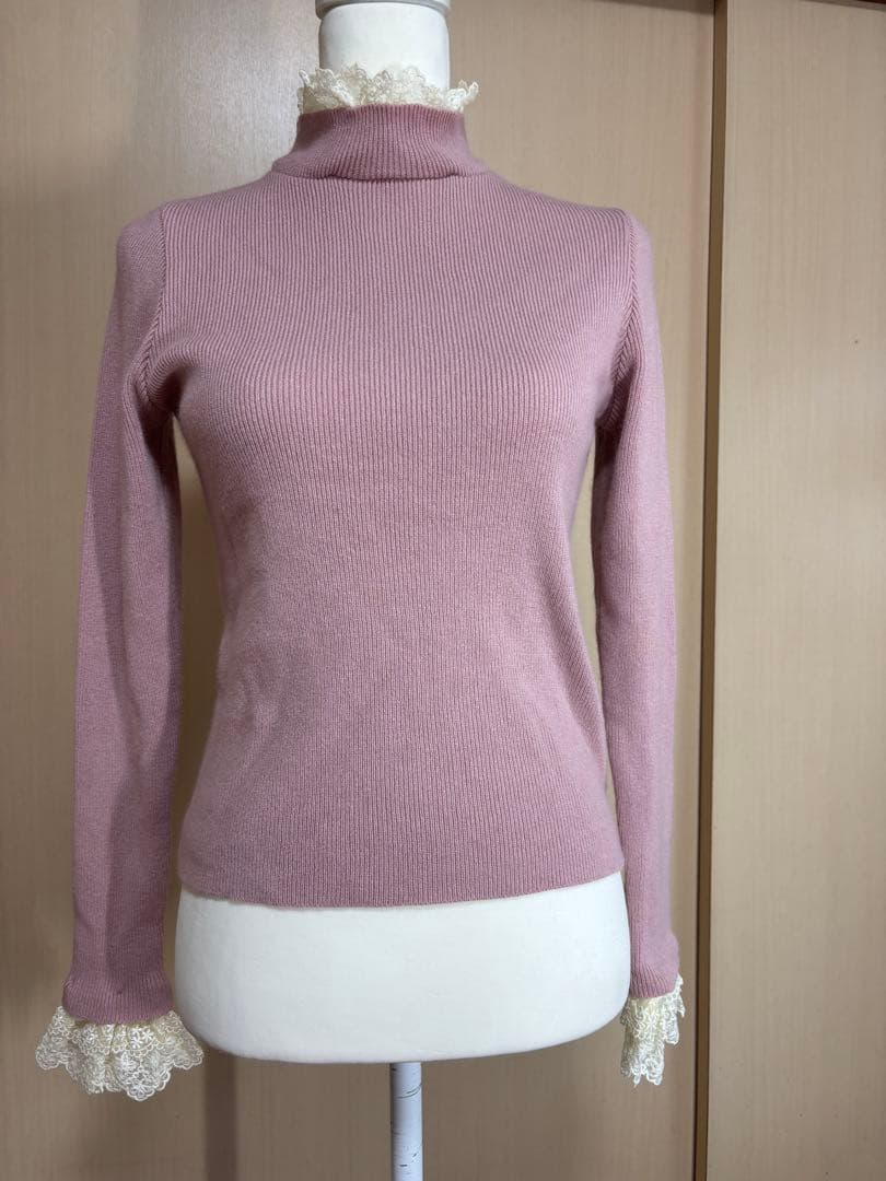 レース付きハイネックニット ピンク　jane marple