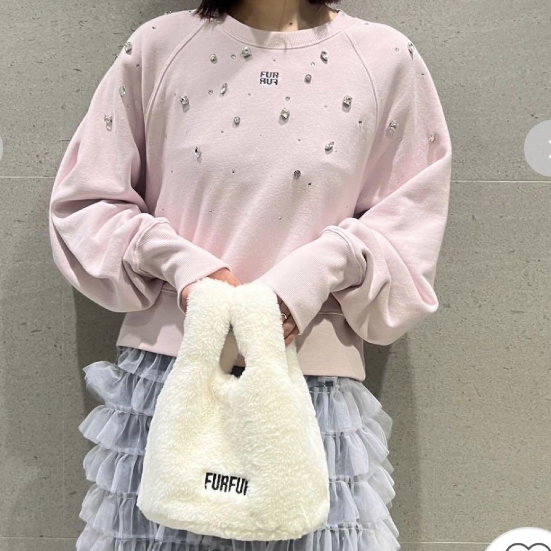 ファーファー FURFUR ビジュー付きロゴ刺繍スウェット ピンク未着用