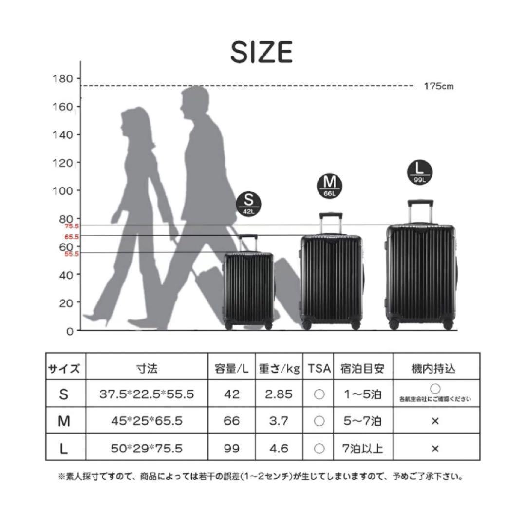 スーツケース キャリーケース 人気 軽量TSAロックブラック M 約66L