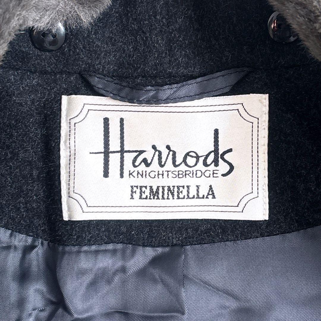 Harrods カシミア混 ファーつき ロングコート 2way チャコールグレー Harrods カシミア混 ファーつき ロングコート 2way チャコールグレー