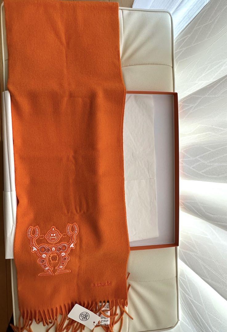 【新品未使用レア】 HERMES エルメス カシミヤ100%マフラー オレンジ 画像8