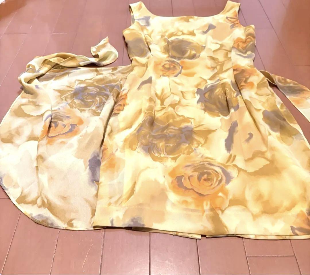 バブリー　花柄シフォンワンピース＆ロングカーディガン　セットアップ2点セット