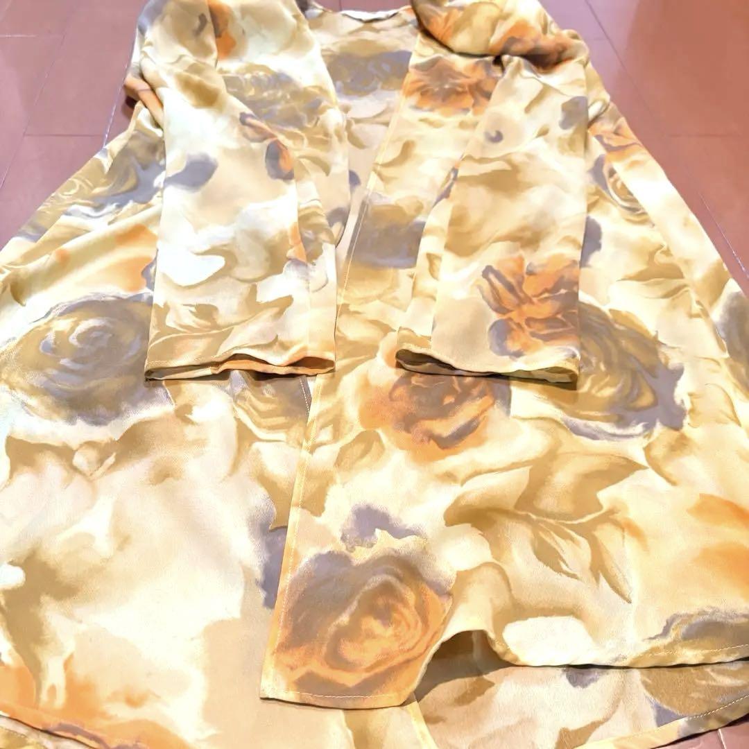 バブリー　花柄シフォンワンピース＆ロングカーディガン　セットアップ2点セット