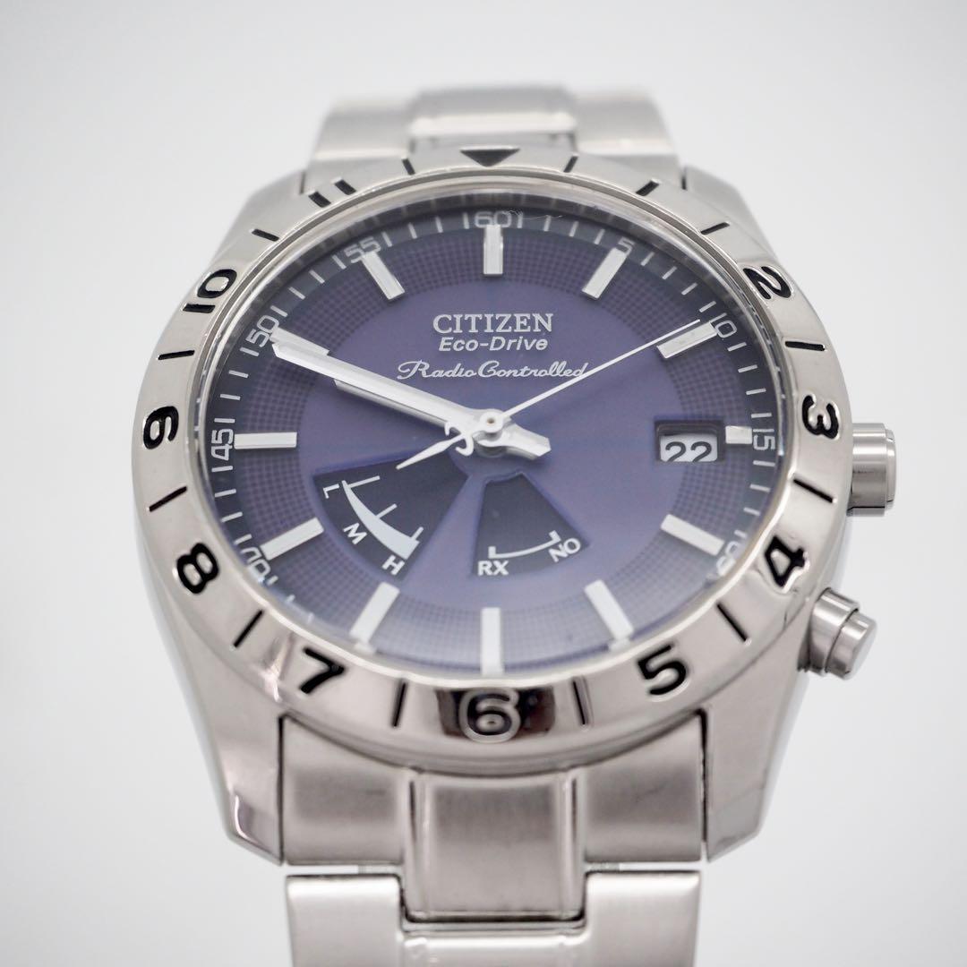 619 CITIZEN 電波ソーラー デイト　エコドライブ　メンズ　時計　紫