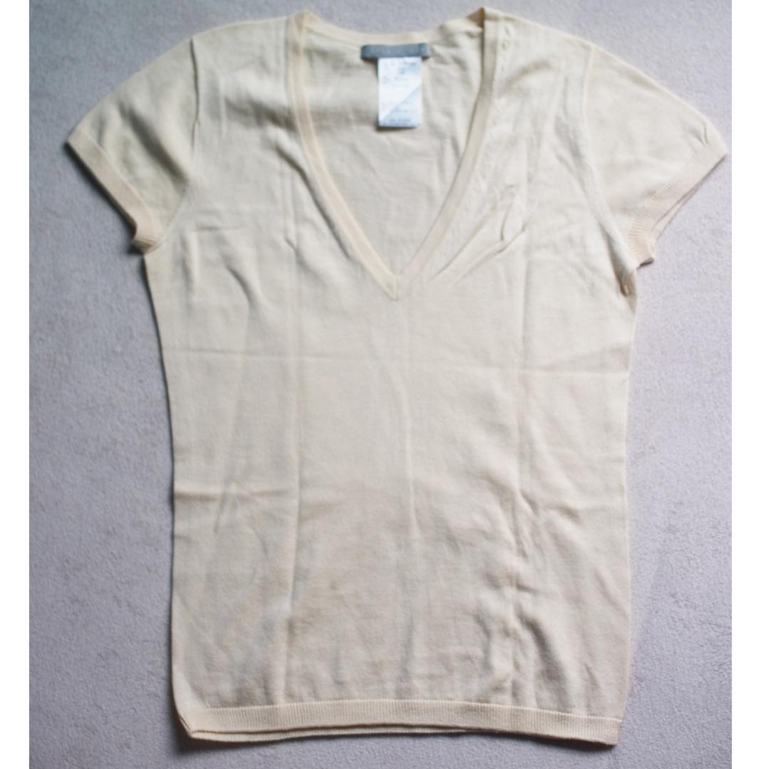 theory luxe セオリーリュクス ニット Vネック 白 フレンチスリーブ