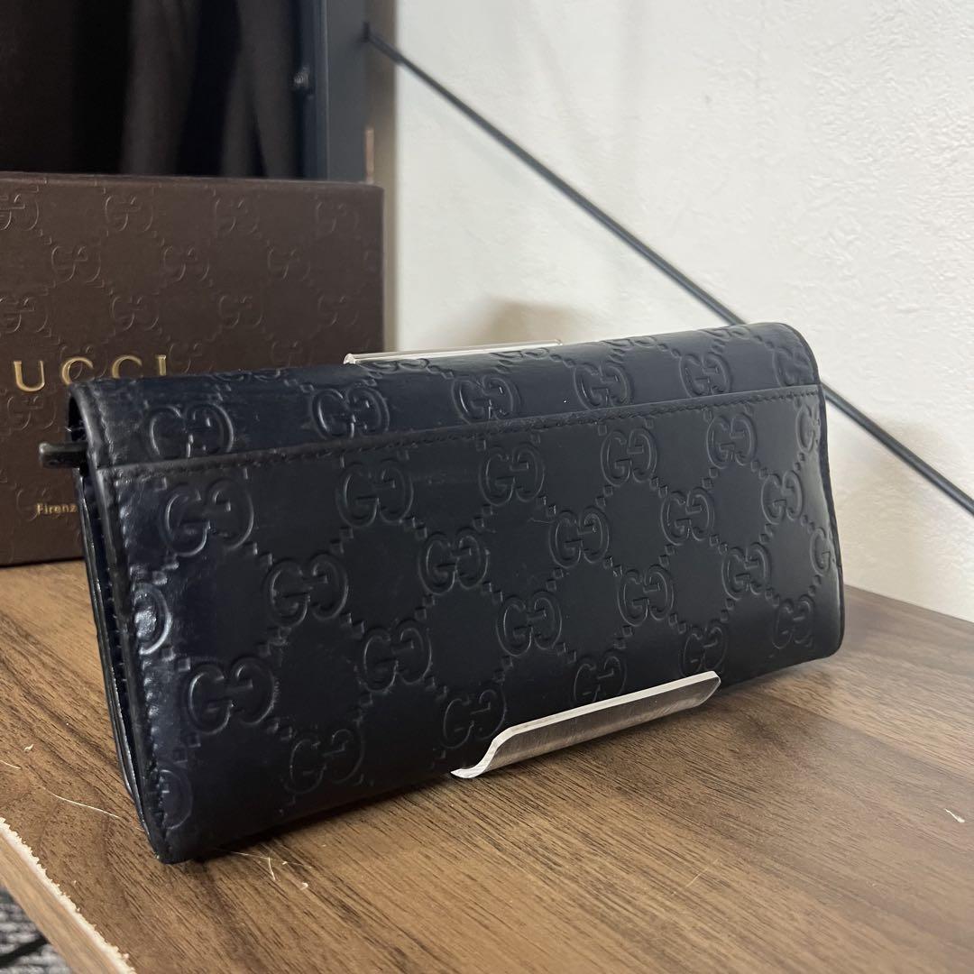 GUCCI GGパターン グッチシマ ネイビーレザー長財布 - メルカリ