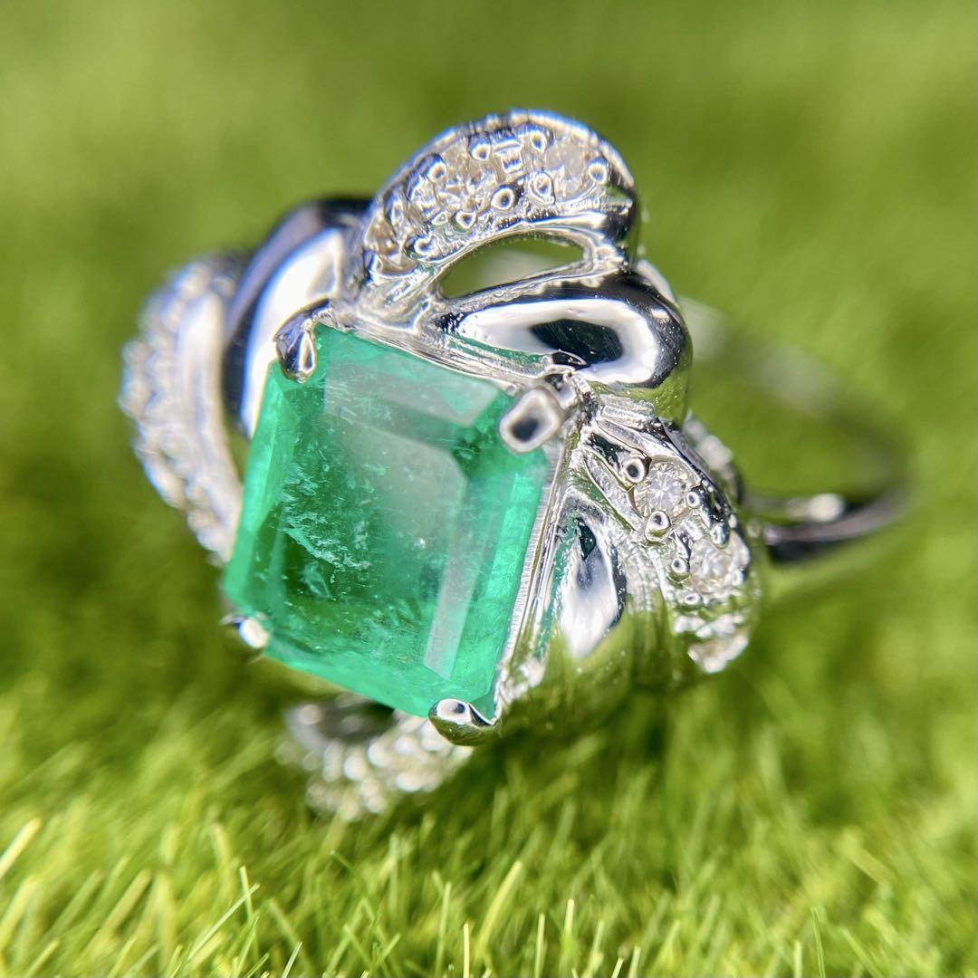 【002813】天然エメラルドダイヤモンドリング 天然 エメラルド ダイヤモンド リング 計1.22ct PT900 - メルカリ