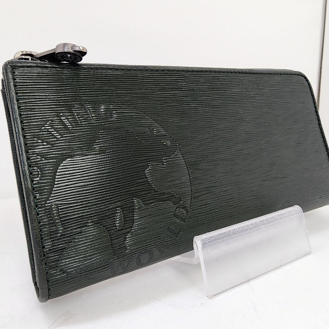 【美品】ハンティングワールド 長財布 ラウンドジップ グリーン、カーキ系