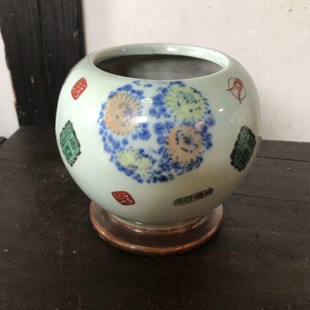 美品　陶器　花瓶　当時物　まん丸の形と絵柄が可愛いらしい　フラワー　ビンテージ
