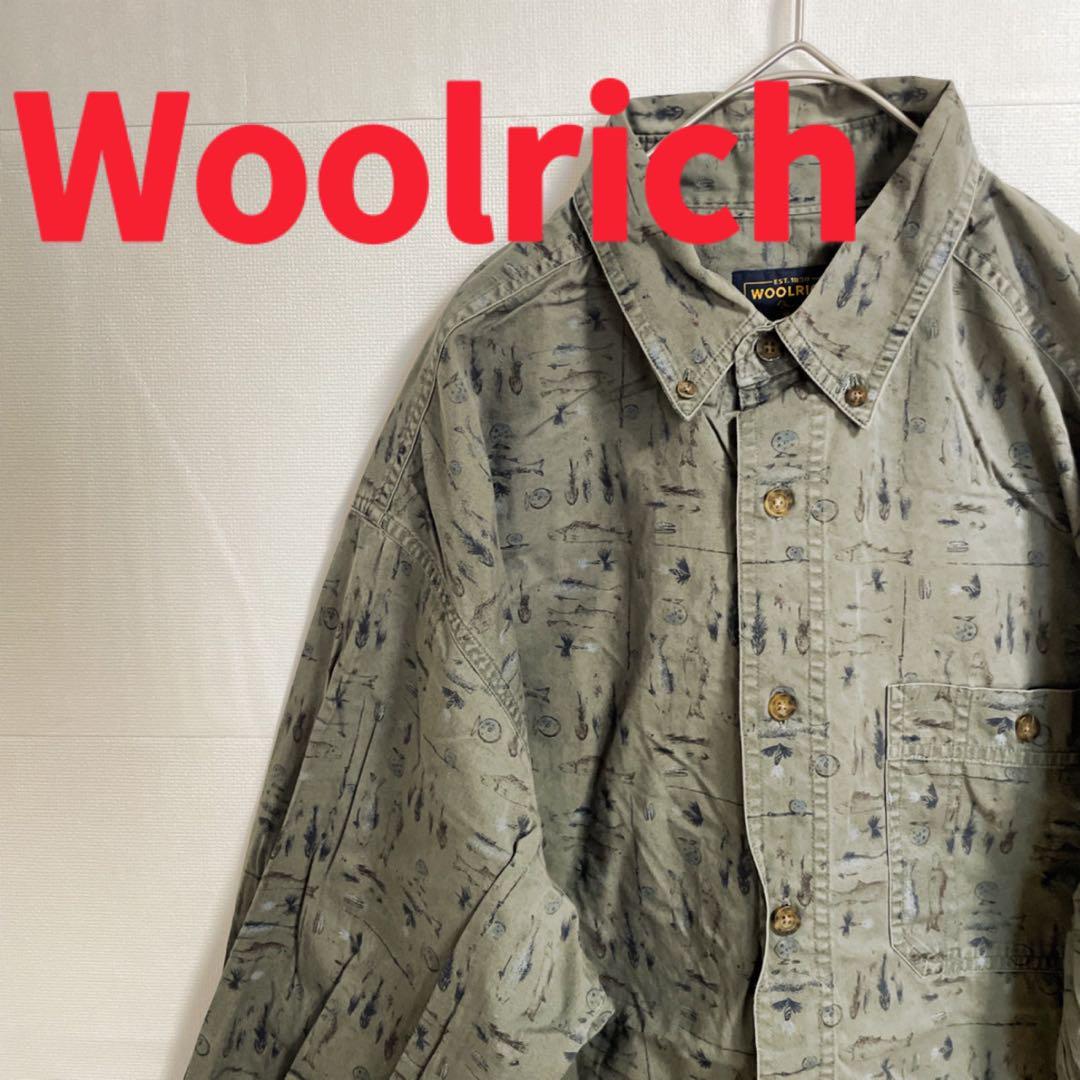 Y420【Woolrich】フィッシュ柄長袖シャツ【カーキ】