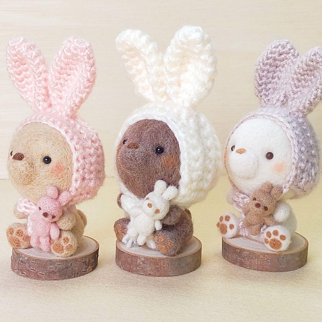 ✿羊毛フェルト✿うさ、うさ、うさちゃん✿ベージュ＆白✿