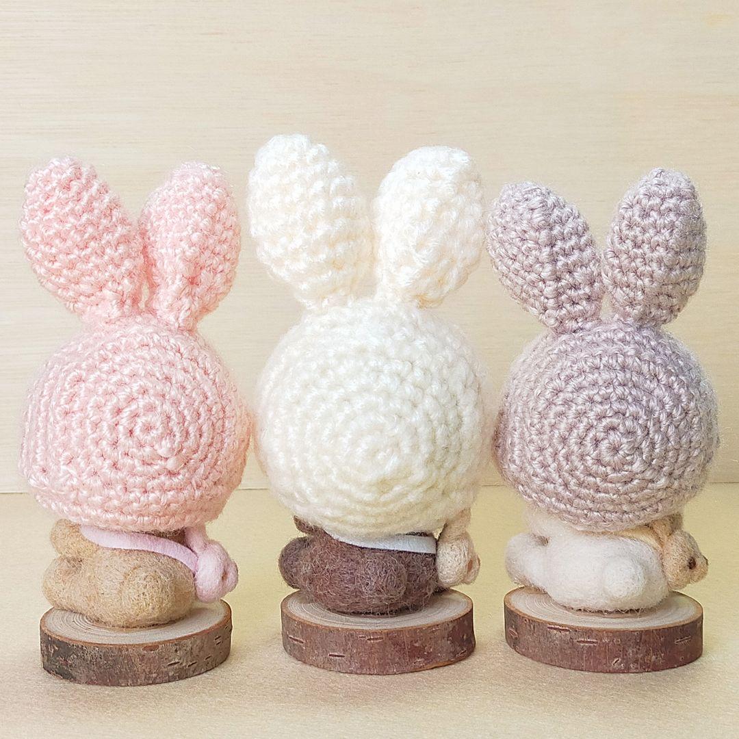 ✿羊毛フェルト✿うさ、うさ、うさちゃん✿ベージュ＆白✿