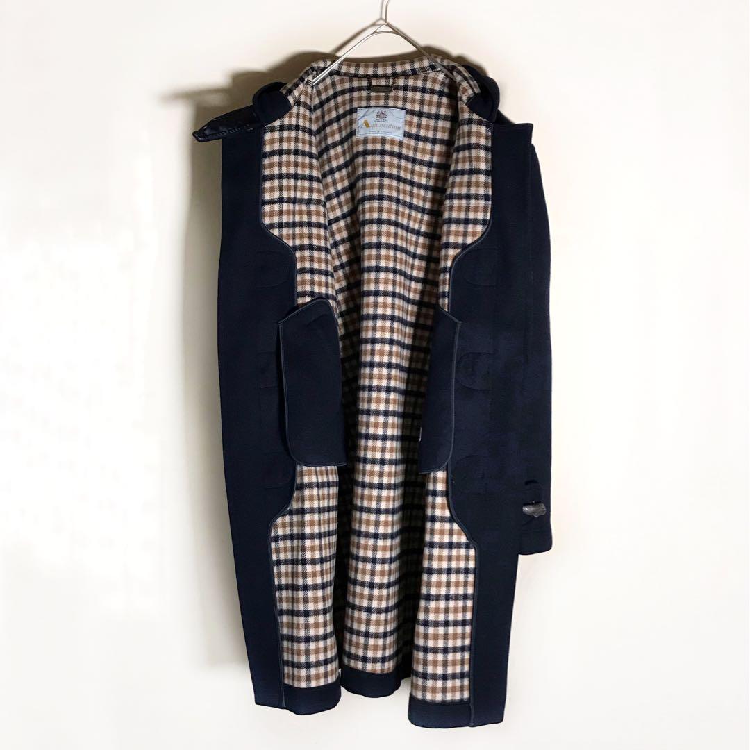 Aquascutum ダッフルコート 英国製 ネイビー ハウスチェック メンズ