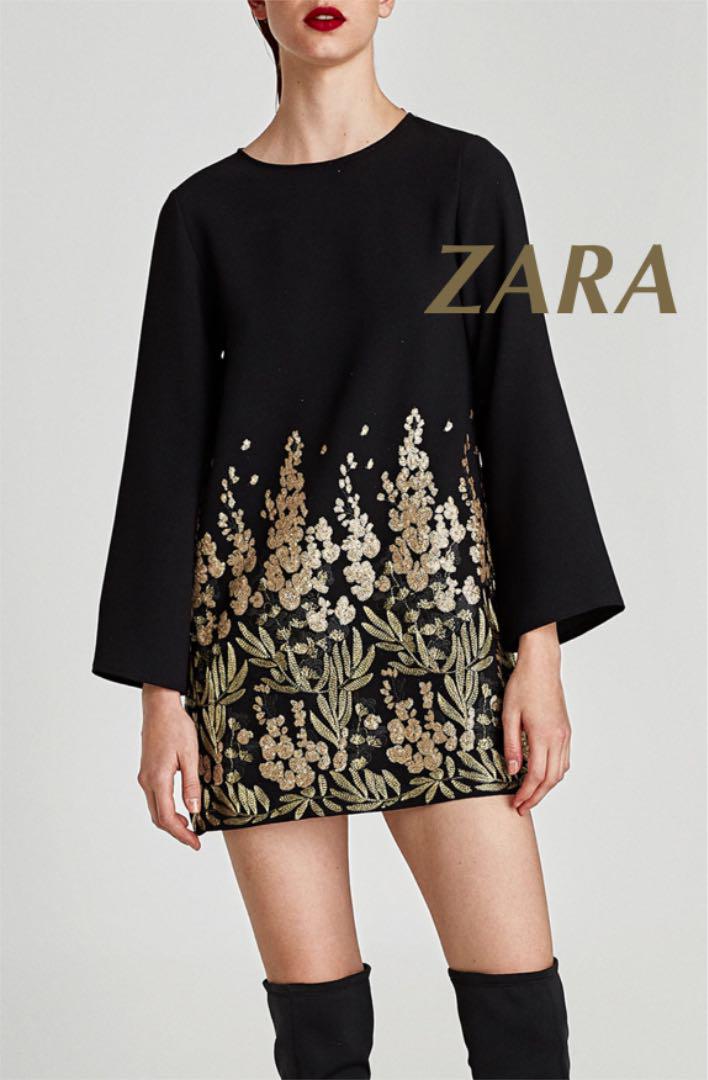 新品タグ付☆大人気完売レア！ZARA・スパンコールフラワーデザインワンピース