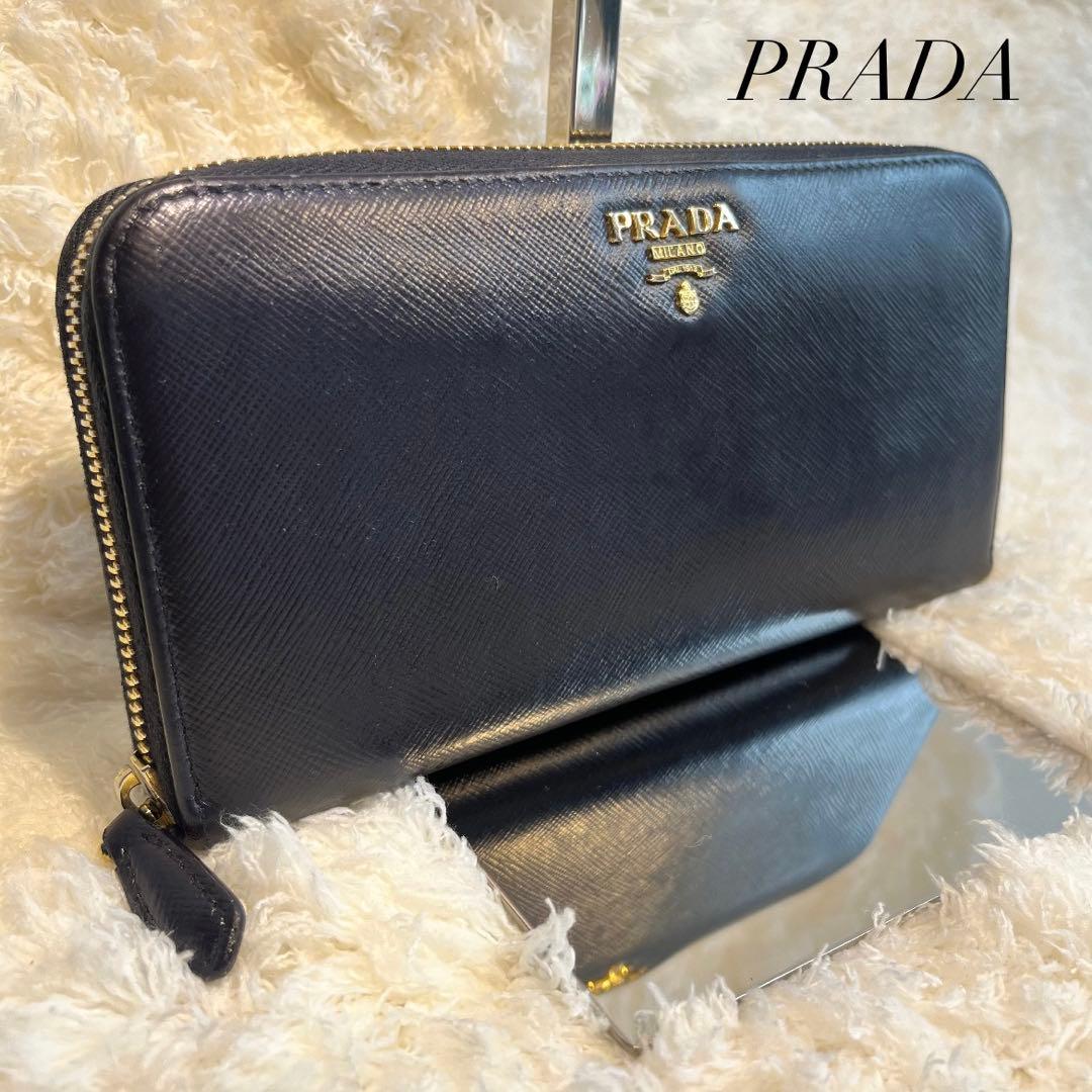 PRADA サフィアーノレザー 財布 長財布 ブラック ラウンドジップ