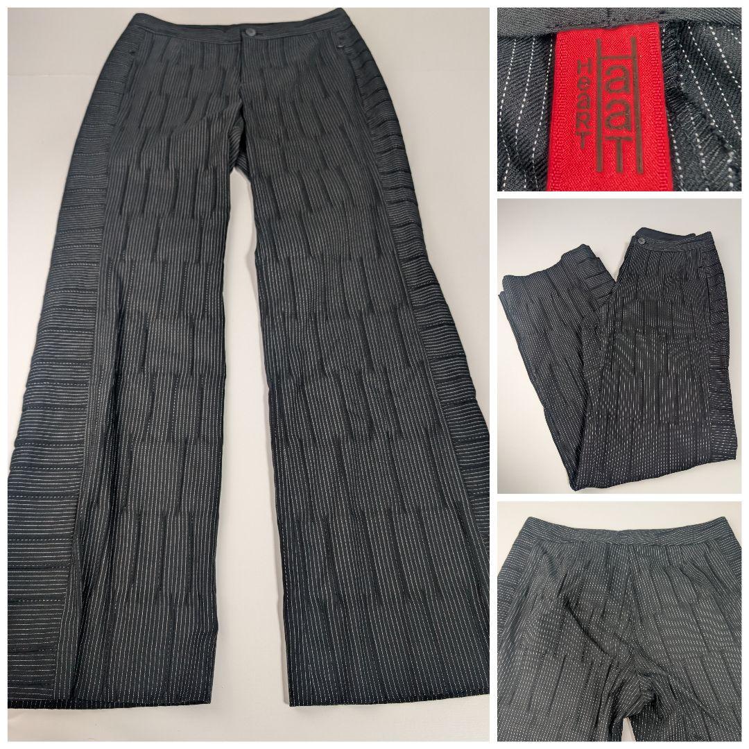 イッセイミヤケ ISSEIMIYAKE ブラックストライプ ワイドレッグパンツ