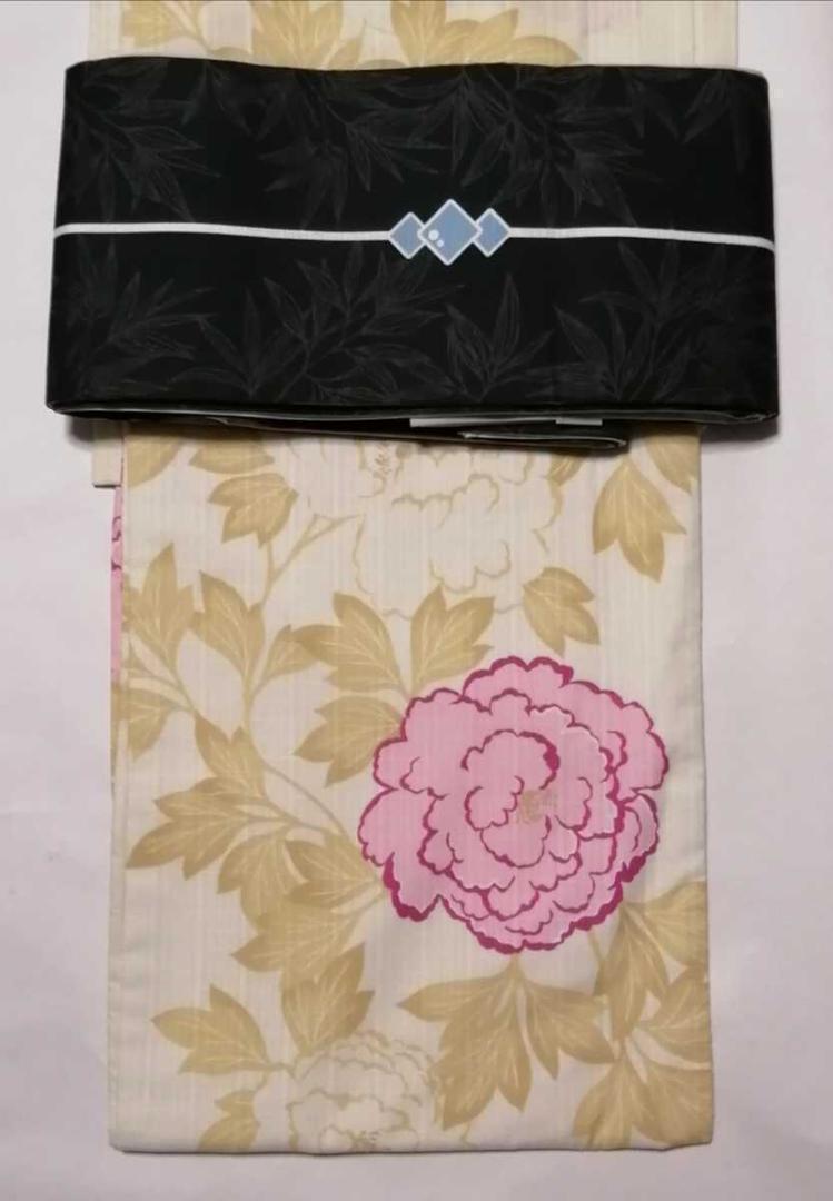 ★新品★花色衣ブランド浴衣★生成り牡丹柄・居敷当て付★ふりふセレクト