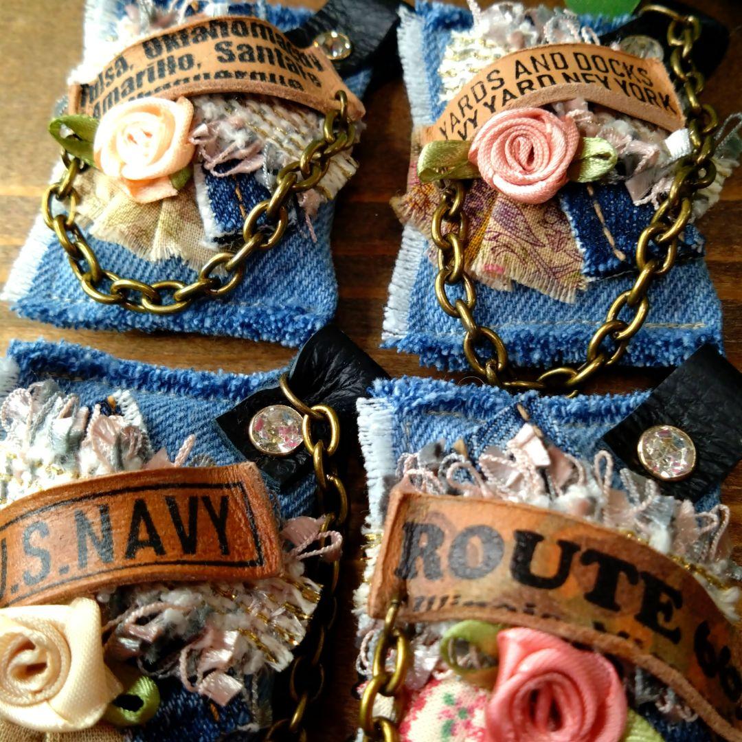 397♡クッション　チャーム　アンティーク　薔薇　チェーン　珈琲染め　NEW