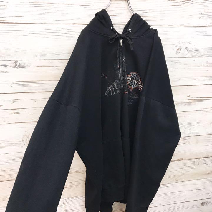 格安超歓迎 激レア バックデカロゴ ブラック t1lEO-m92084278398 ハーレーダビッドソン ジップパーカー 超激安得価
