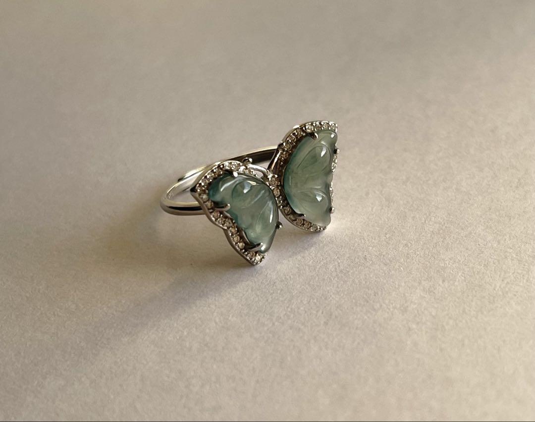 ヒスイ 蝶の形 シルバー925リング　ハンドメイド