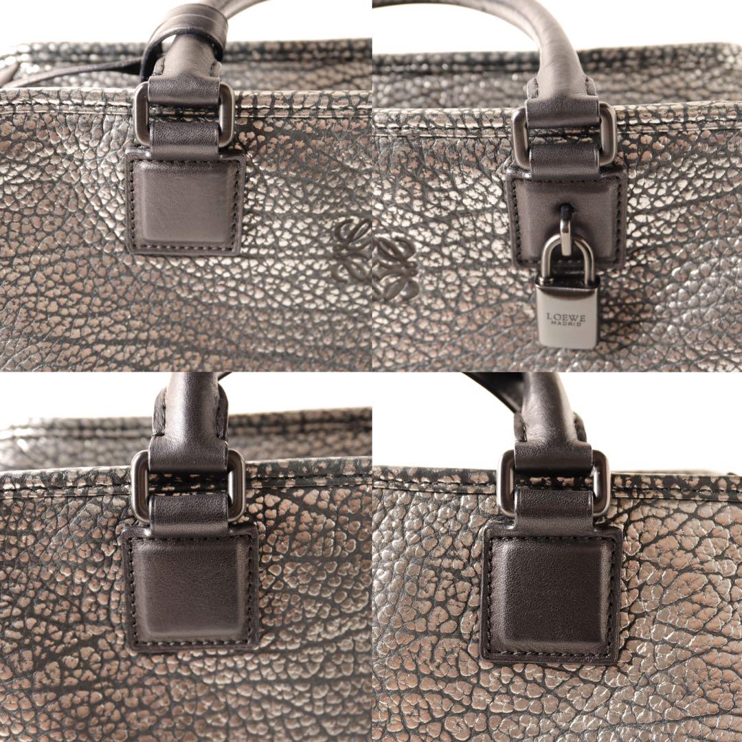 美品✨ロエベ　アマソナ28  ハンドバッグ　ミニボストン　メタリックシルバー