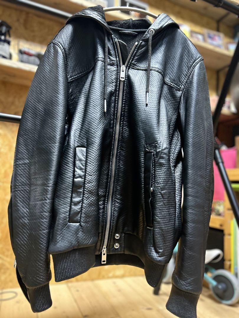 通販 激安 DIESEL フード付き レザージャケット 黒 ジャケット・アウター