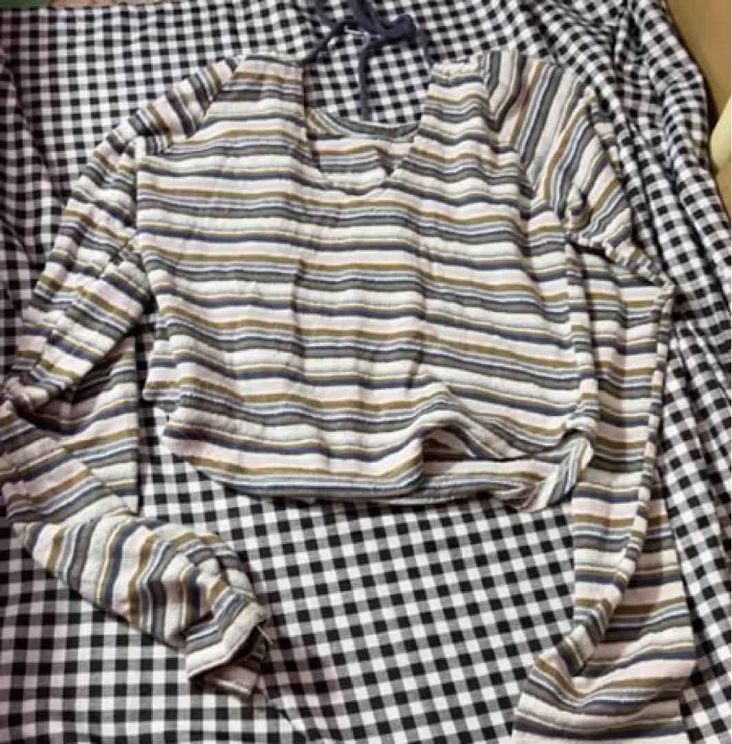 ストライプ クロップド長袖Tシャツ