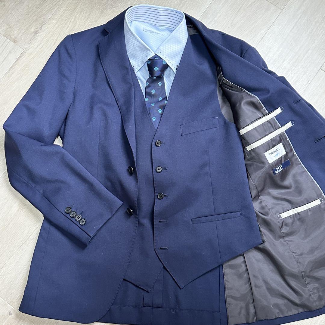 【美品】ORIHICA 3ピース シングルスーツ 92Y5 ブルー