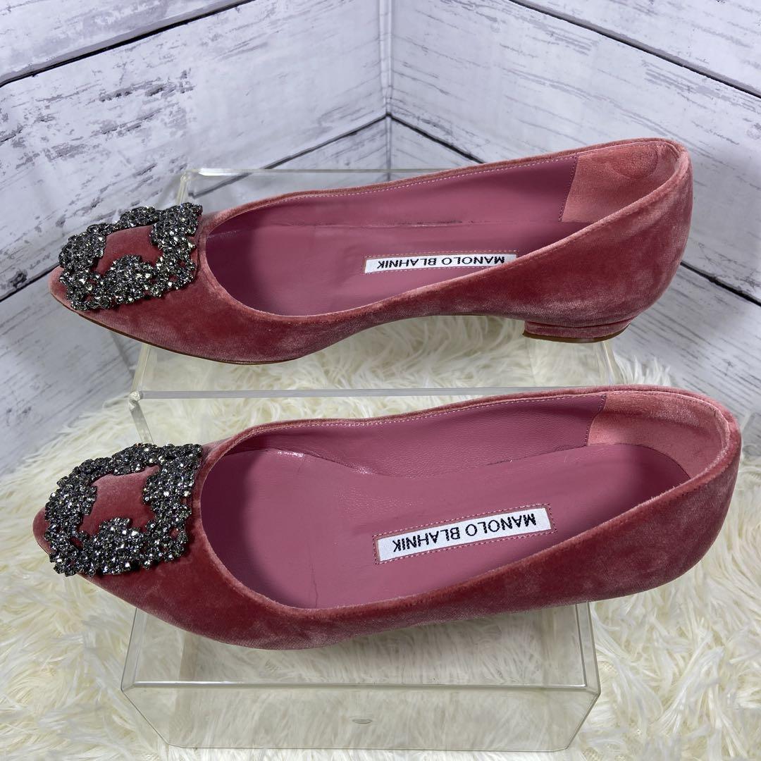【美品】【高級】マノロブラニク ハンギシ ビジュー バックル ローヒールパンプス