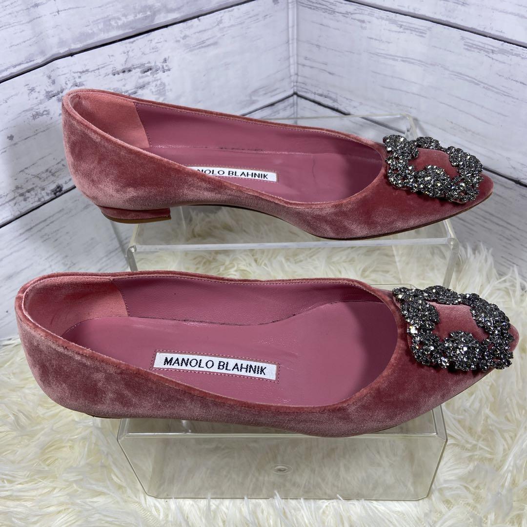 【美品】【高級】マノロブラニク ハンギシ ビジュー バックル ローヒールパンプス