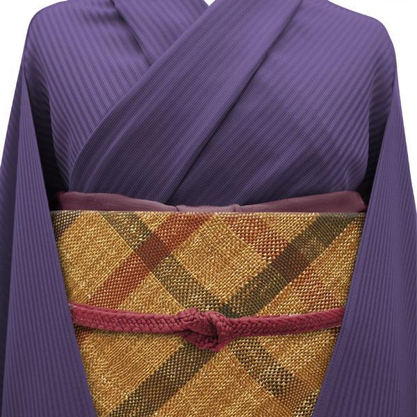 開き名古屋帯 八寸 京都 西陣 組織 全通 金糸 濃赤紫 新古品 kp1530 袋帯 京都 西陣 組織 全通 ブラウン 変わり斜め格子 金糸 中古
