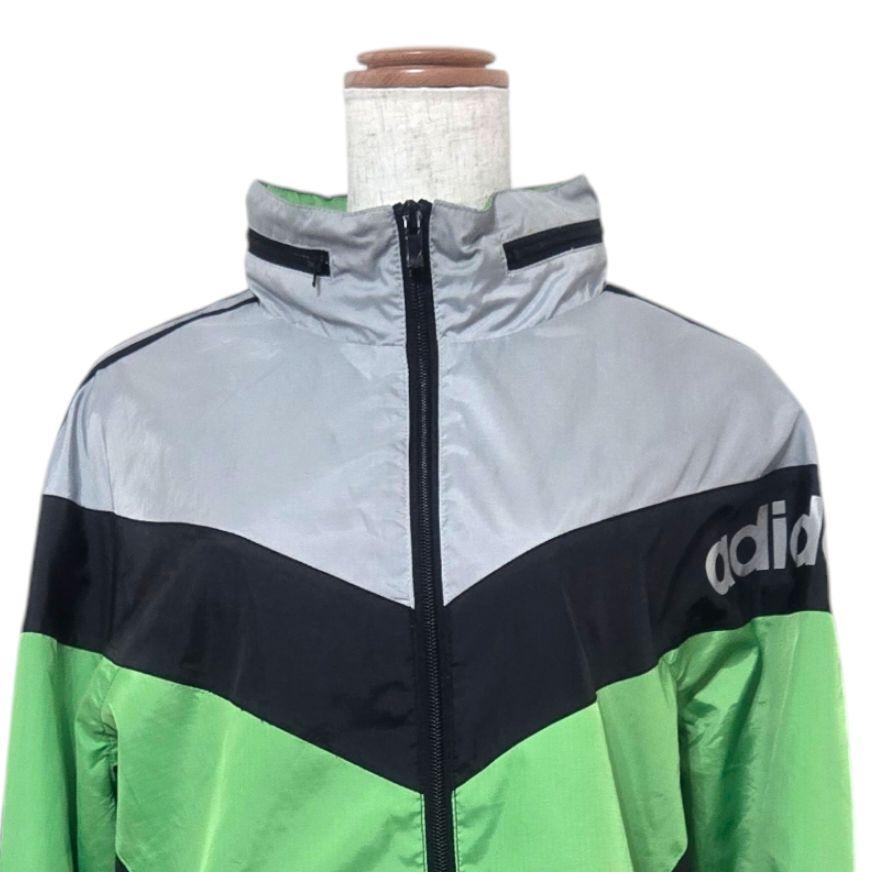 adidas　ウィンドブレーカー　サイズO　ブラック×グリーン系　アディダス