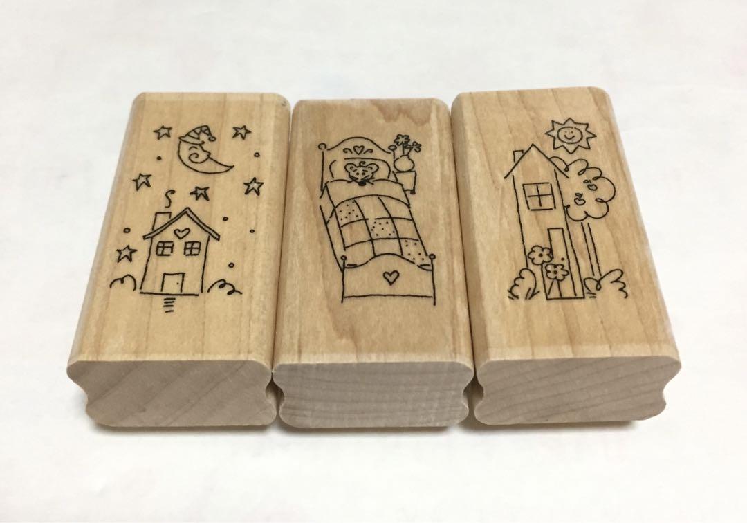 木製スタンプ朝夜未使用3個セット