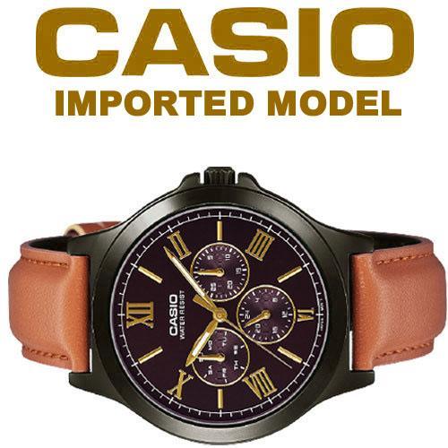 逆輸入カシオ日本未発売30m防水メンズ腕時計ローマ数字ゴールド&ブラウン未使用