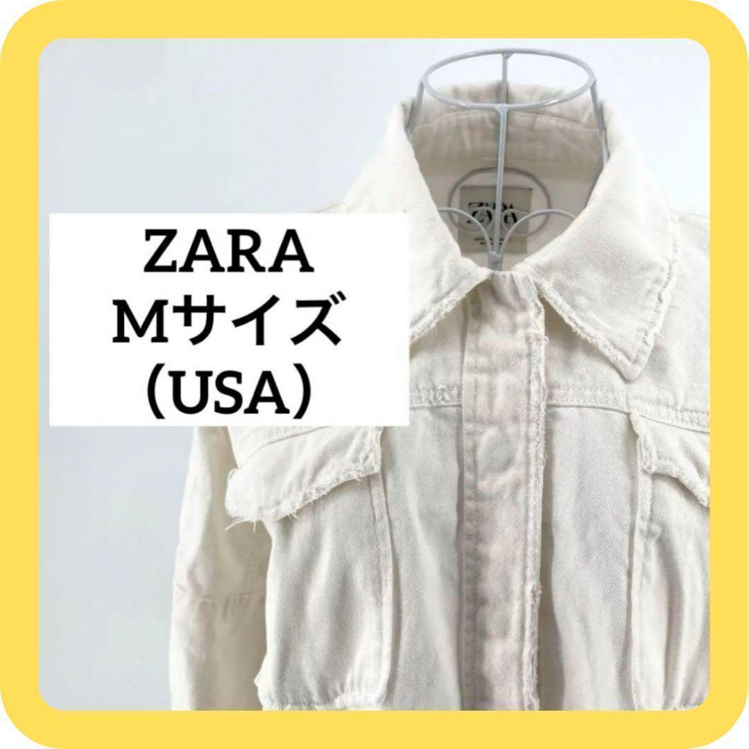ZARA Mサイズ（USA）デニムシャツ ダメージ加工 ホワイト - メルカリ