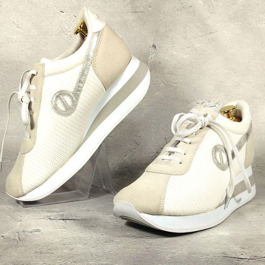 【人気デザイン】未使用級 ノーネーム【39】メッシュ メタリック スニーカー 白