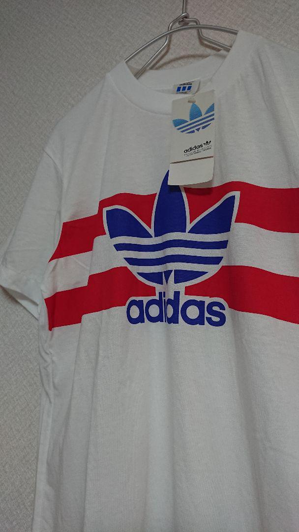 a-05/デッドストック adidas アディダス デサント レッド×ホワイト 80'sデサント製】adidas / アディダス デットストック Tシャツ