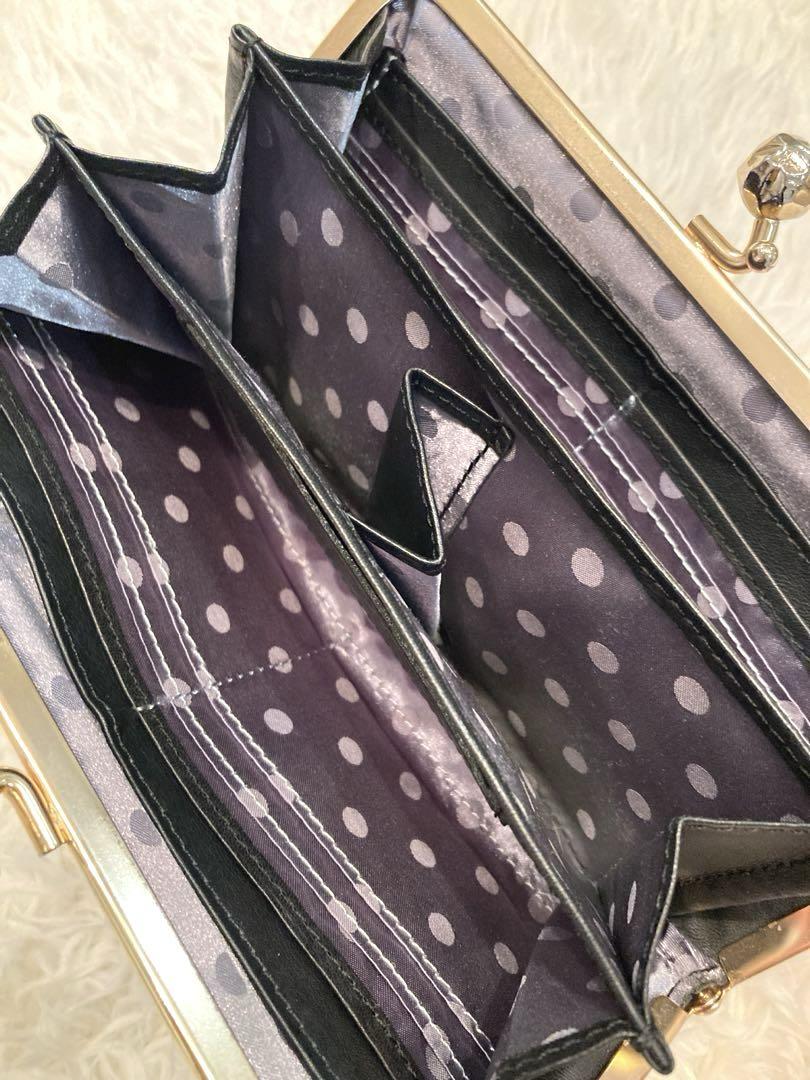 【美品】perche 抗菌レザー型押しがま口長財布　黒