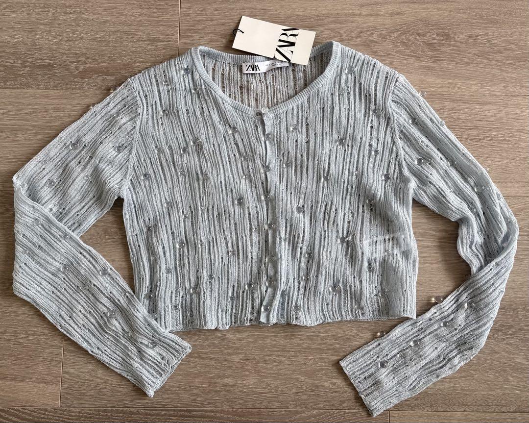 新品未使用 ZARA ビーズクロップドニットカーディガン - メルカリ