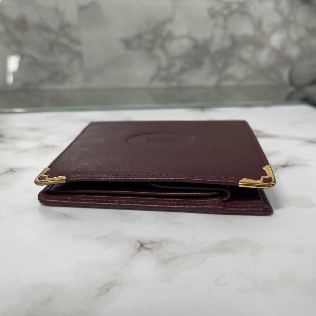 90s 美品 Cartier カルティエ 二つ折り財布 レッド 本革 レザー