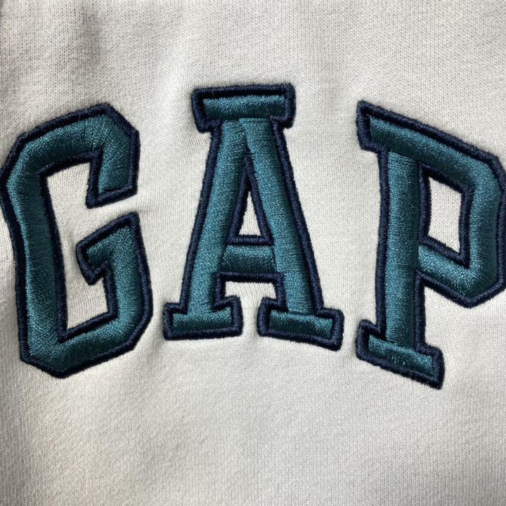 GAP】刺繍 厚手 ホワイト パーカー グリーン アメリカ古着 US古着 - トップス
