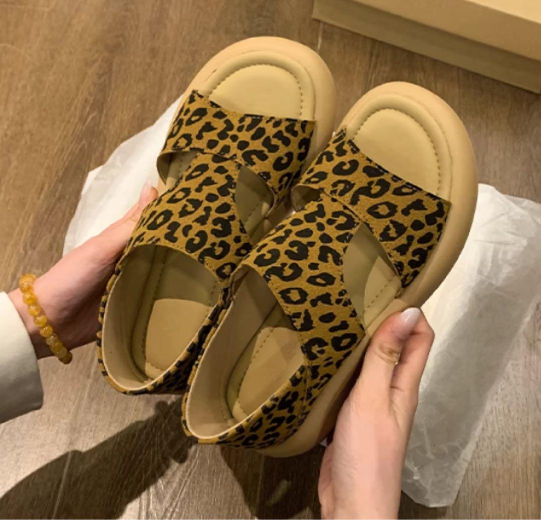 MA*RS ヒョウ柄 ビジュー付きサンダル レディース ヒョウ柄 サンダル レオパード ベージュ ダッド