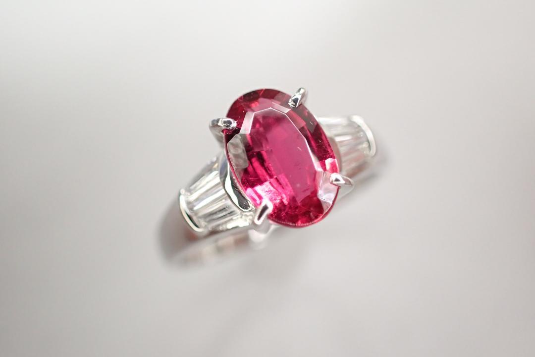 16/美品 Pt900 レッドトルマリン/ルベライト1.02ct リング 指輪