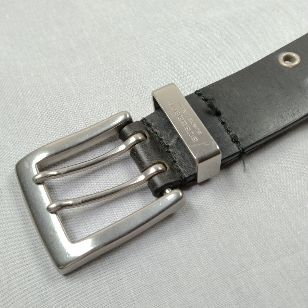良品★バーバリー メンズダブルホールレザーベルト リアルレザー 本革 黒
