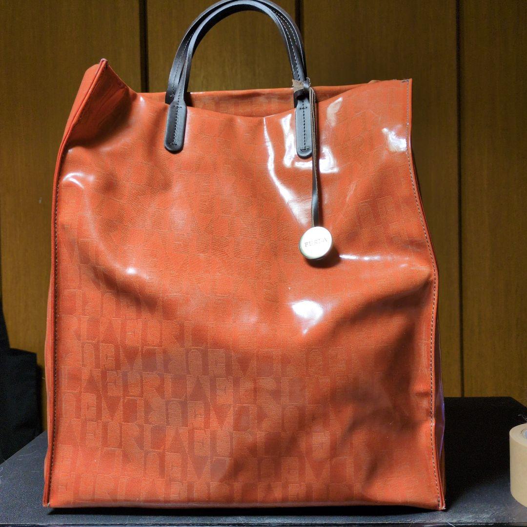 FURLA オレンジ ブラウン トートバッグ FURLA オレンジ トートバッグ - メルカリ