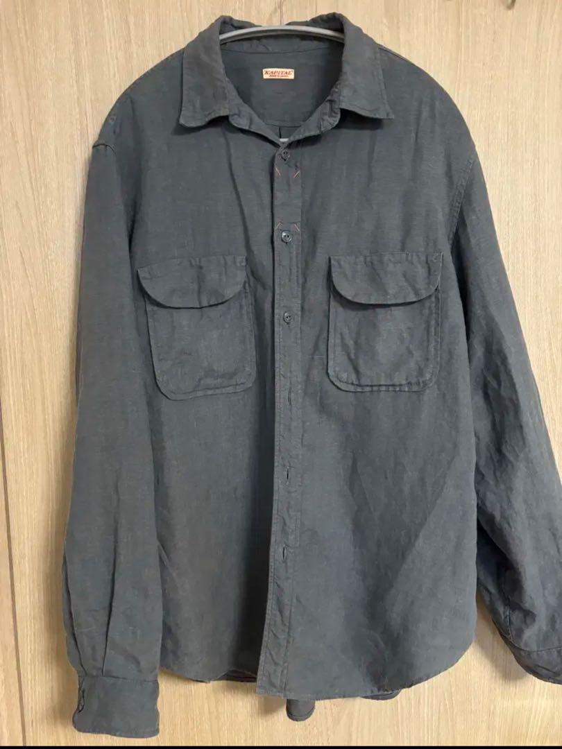KAPITAL シャツ linen clip shirt blue grey KAPITAL シャツ linen clip shirt blue grey